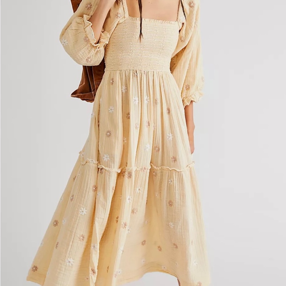 Free People Cream Maxi Dress with Floral Embroidery - Picture 2 of 5